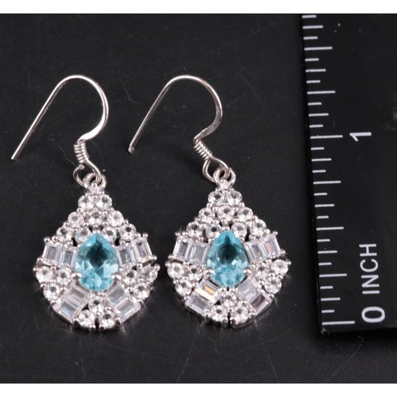 Sterling Silver 925 Topaz & Cubic Zirconia Dangle Earrings - Picture 2 of 4